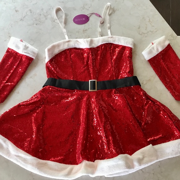 Sexy Santa Red Sequin Lingerie - Picture 1 of 9